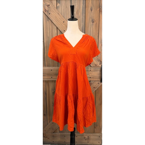 Calvin Klein Dresses & Skirts - Calvin‎ Klein Orange Textured Tiered V-Neck Midi Dress Womens 10 Short Sleeve